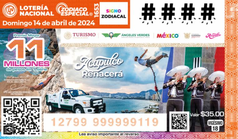 Billete de lotería de México "Acapulco Renacerá".