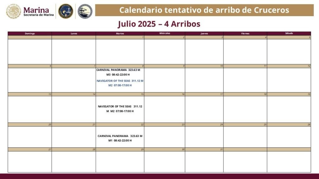 Baja en arribos de cruceros este mes de julio en Puerto Vallarta 2 calendario arribos cruceros