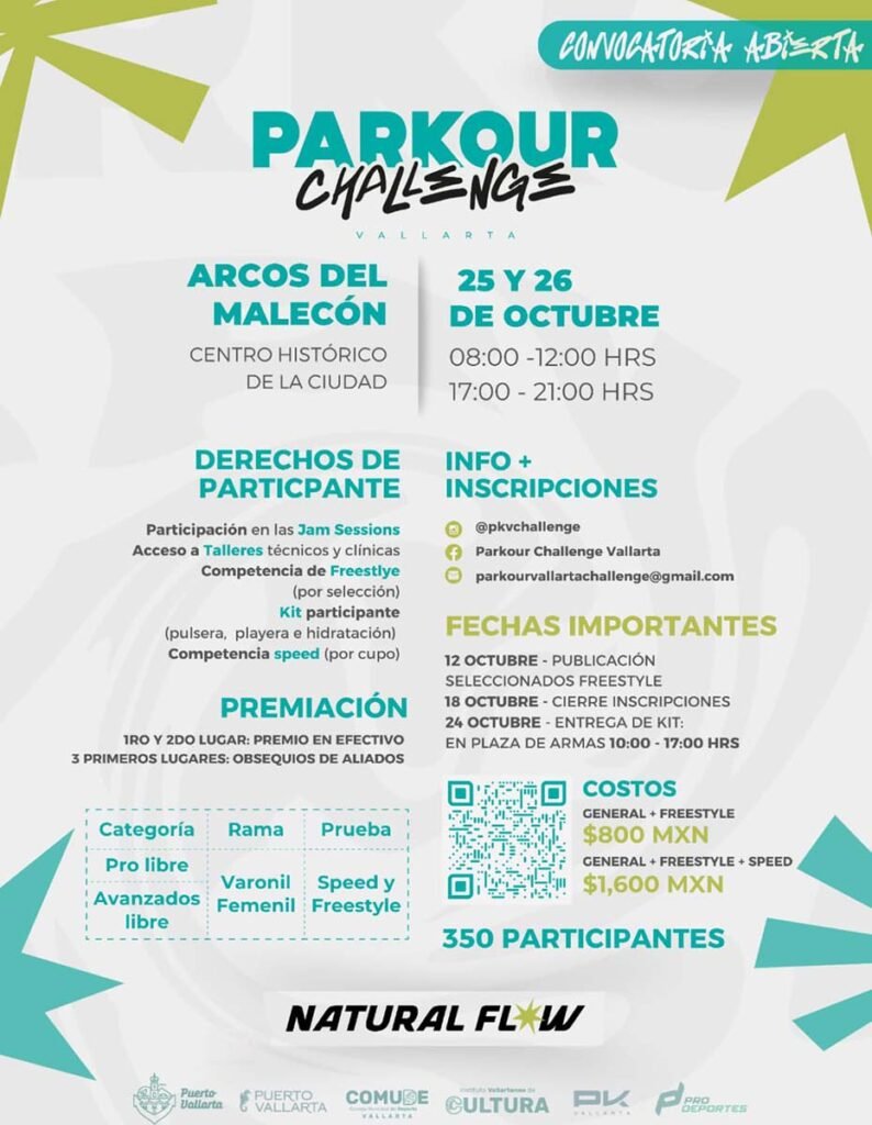 Parkour Challenge 2025 deporte urbano Puerto Vallarta Arcos del Malecon atletas 01