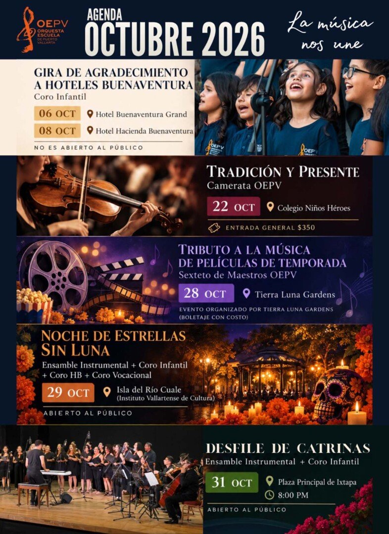 OEPV cumple 15 años y abre becas para jóvenes músicos en Vallarta 4 Orquesta Escuela de Puerto Vallarta OEPV calendario