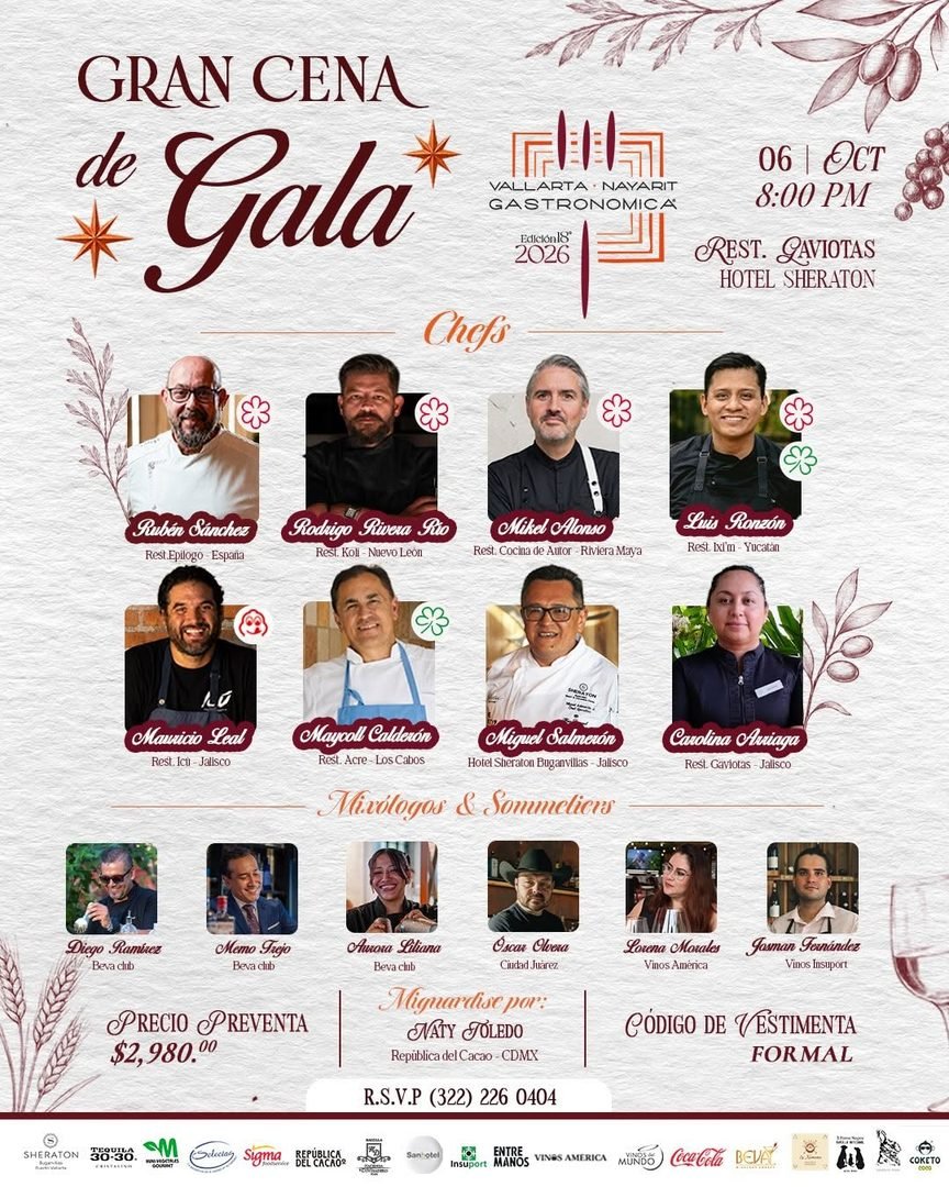 Vallarta Nayarit Gastronómica celebra 18 años con chefs estrellas Michelin y figuras de la cocina mundial 3 cena de gala sheraton buganvilias