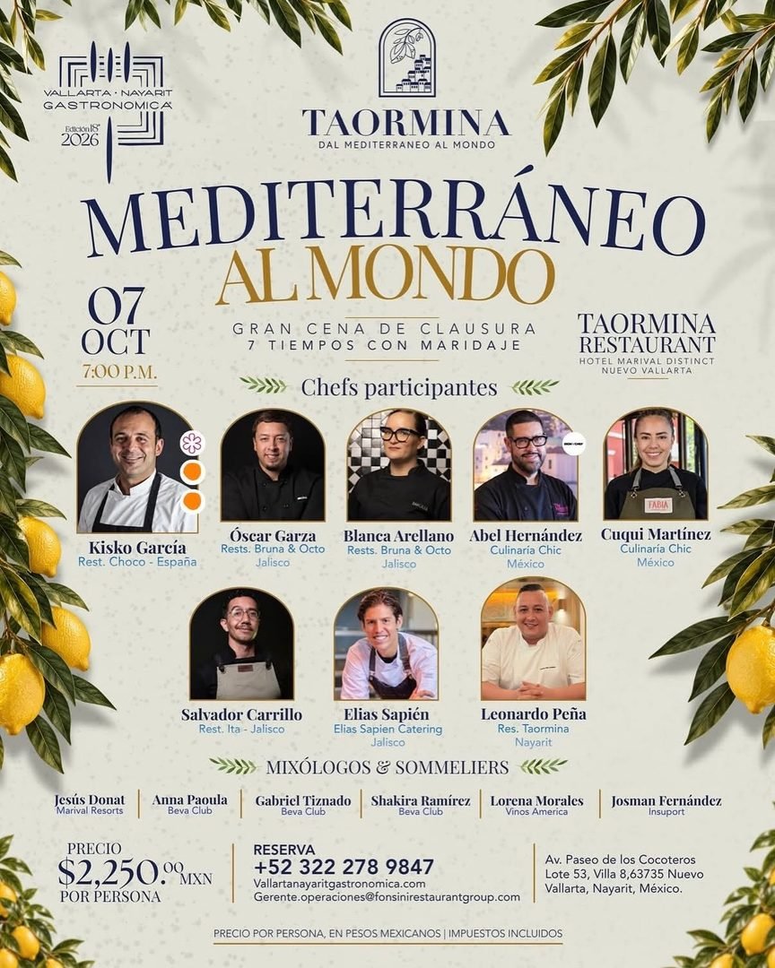Vallarta Nayarit Gastronómica celebra 18 años con chefs estrellas Michelin y figuras de la cocina mundial 4 cena mediterraneo al mondo taormina